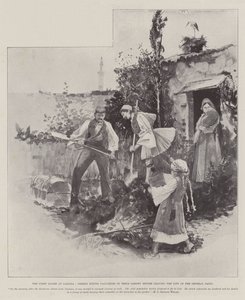 Den første alarm ved Larissa, grækere gemmer værdigenstande i deres have, før de forlader byen i den generelle panik af Henry Charles Seppings Wright